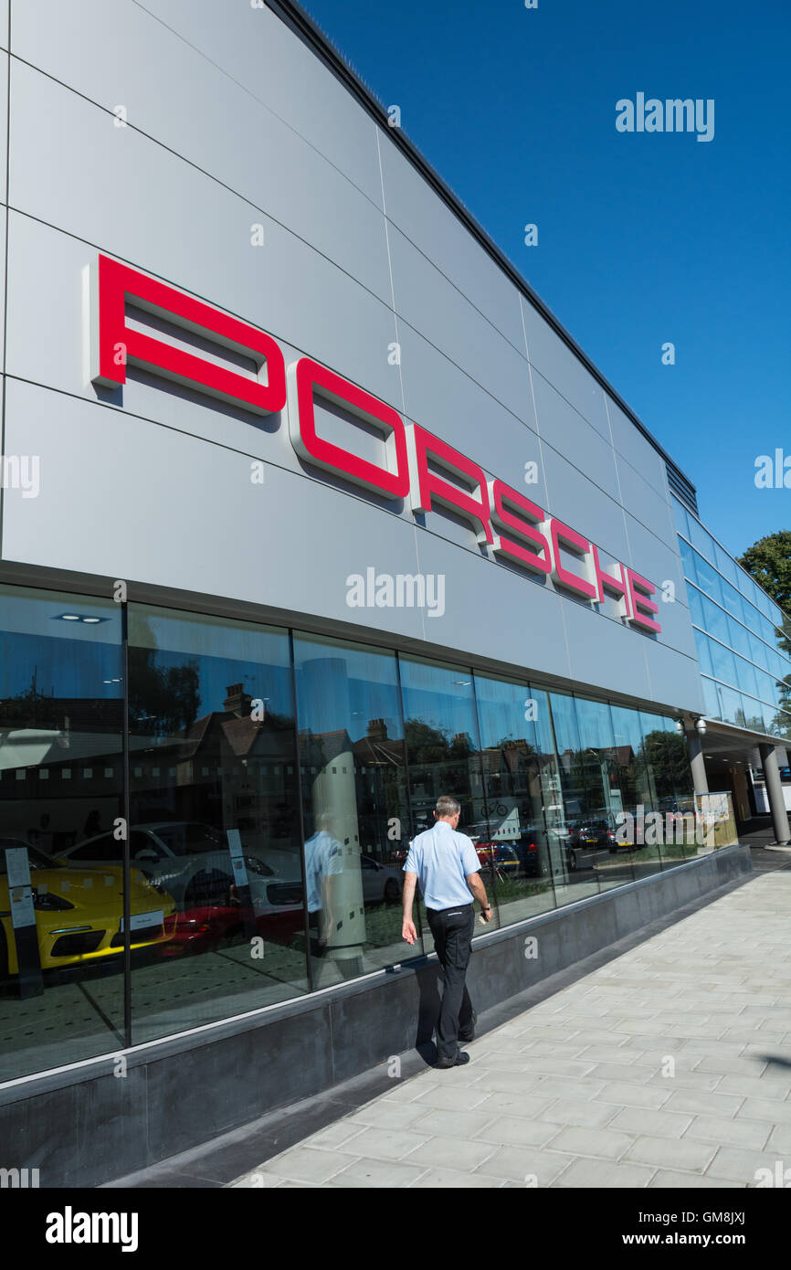 Frontage of the Porsche Centre in West London, UK Stock Photo