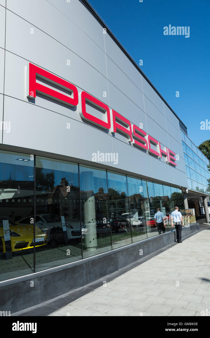 Frontage of the Porsche Centre in West London, UK Stock Photo