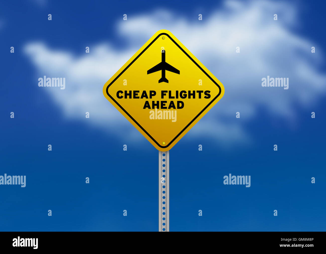 Cheap Flights Ahead Road Sign Stock Photo