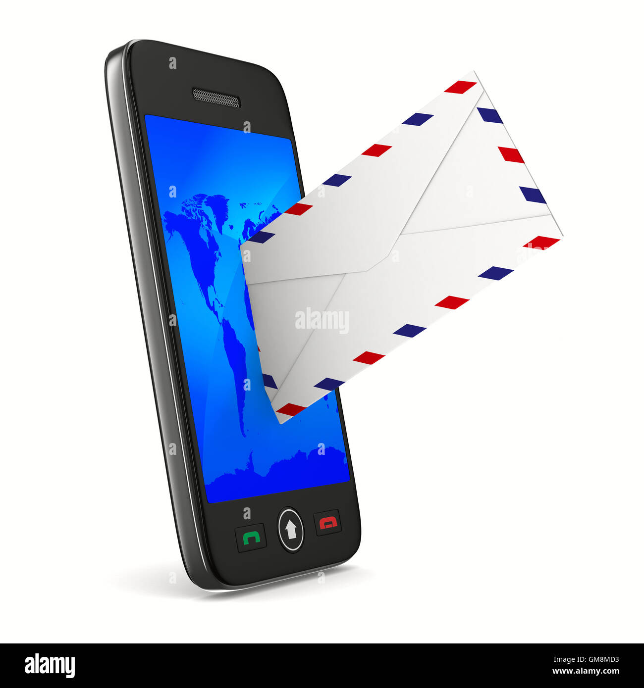 phone and mail on white background. Isolated 3D image Stock Photo - Alamy