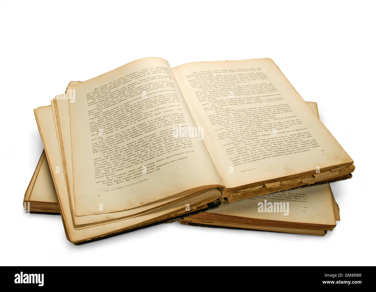 Open ancient book, isolated on white background Stock Photo