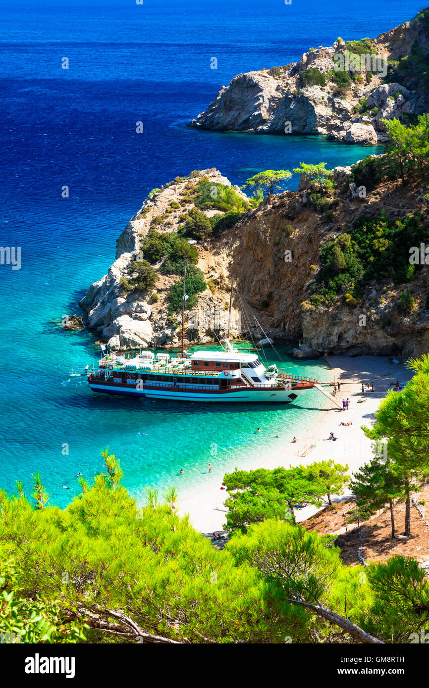 beautiful scenic beach Apella. Karpathos island, Greece Stock Photo