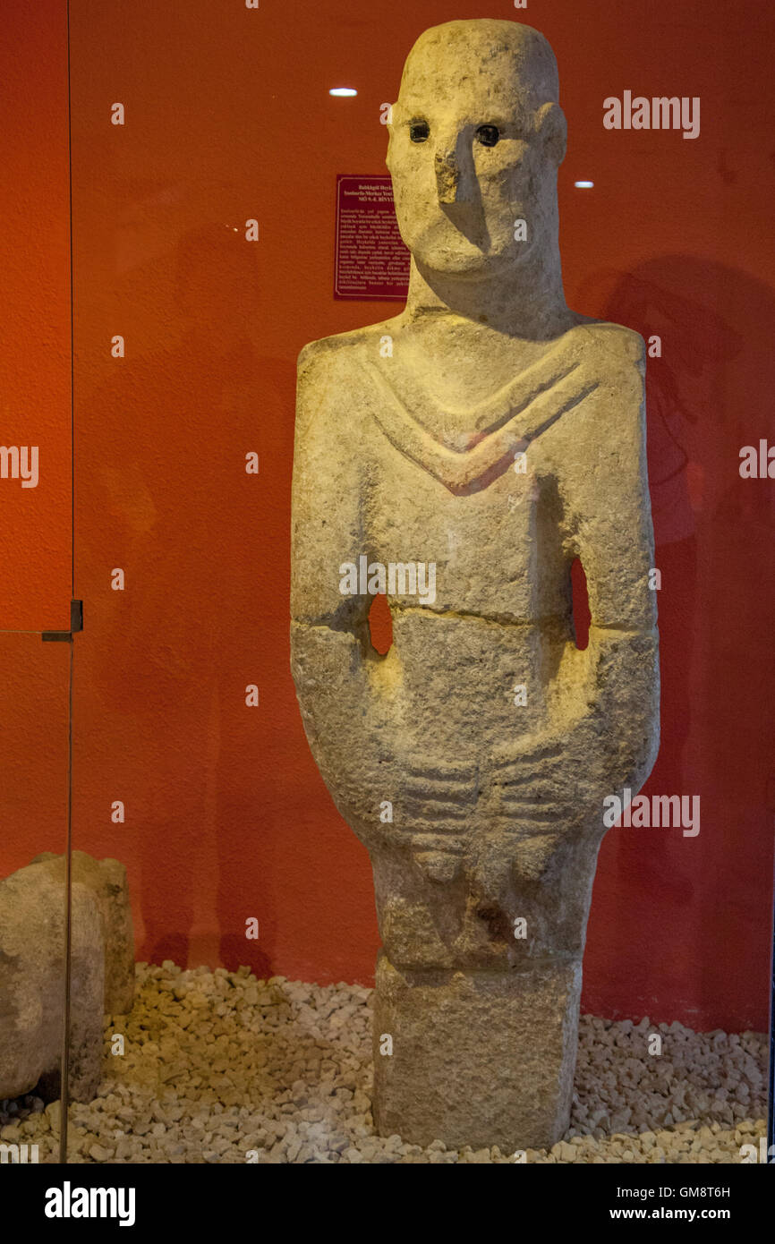 The first sculpture of a man ever found, at the archaeological museum of Sanliurfa Stock Photo