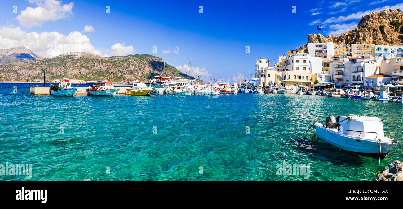 beautiful places of Greece - Pigadia town in Karpathos island Stock Photo