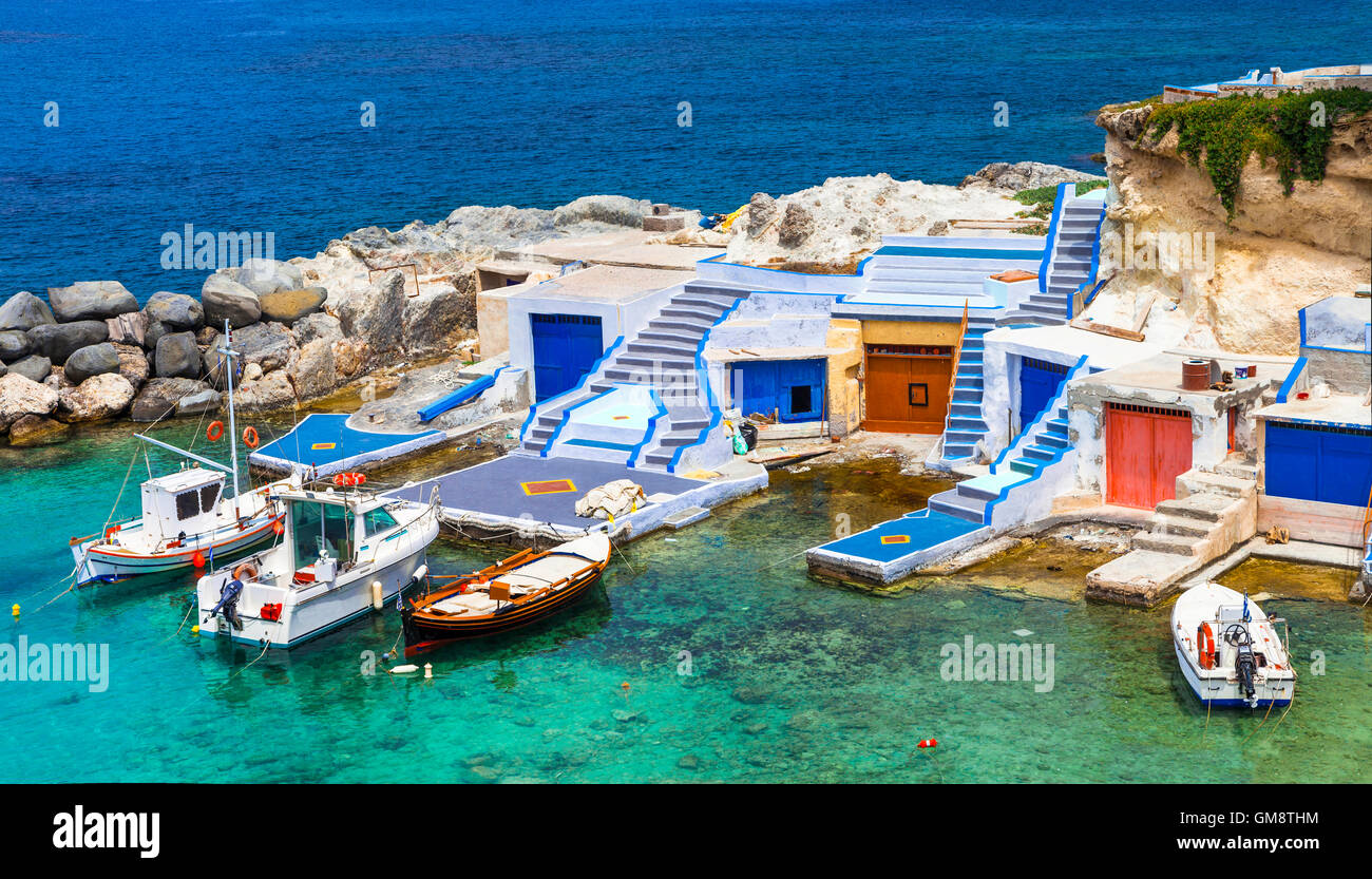 authentic traditional villages of Greek islands - Mandrakia, Milos Stock Photo