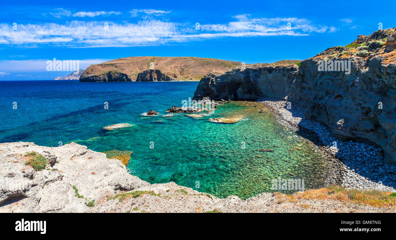 wild beautiful beaches of Greece - Milos island, Papafragas Stock Photo