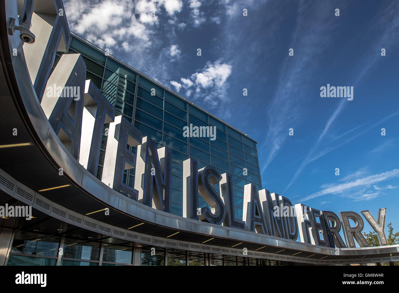 The large letters of the Staten Island Ferry terminal Stock Photo