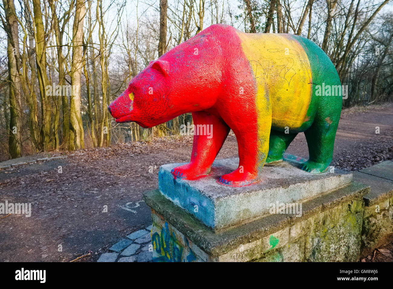Colored bear sculpture, Public Park Prenzlauer Berg, Berlin, Germany Stock Photo
