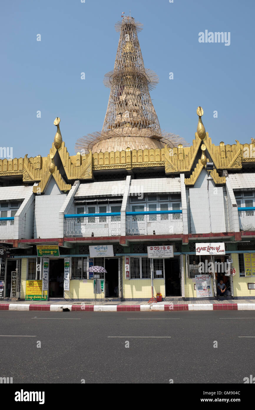Shops surrounding Sule Pagoda Yangon Myanmar Stock Photo