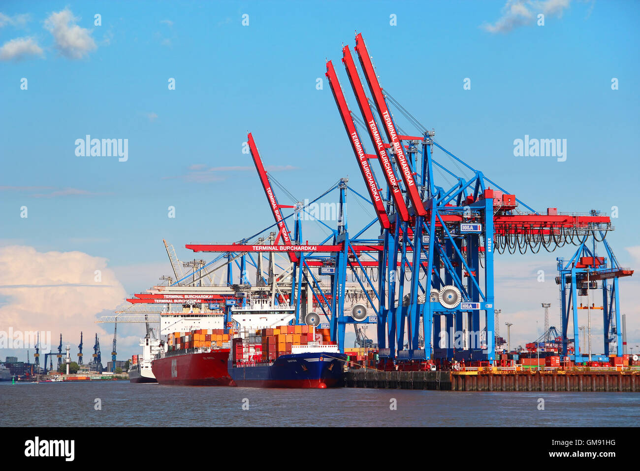Port of Hamburg on the river Elbe, the largest port in Germany and one ...