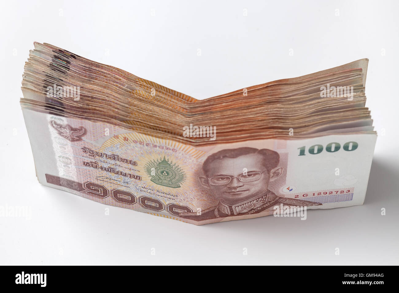 1000 Thai banknote white background still life close up macro money Stock Photo