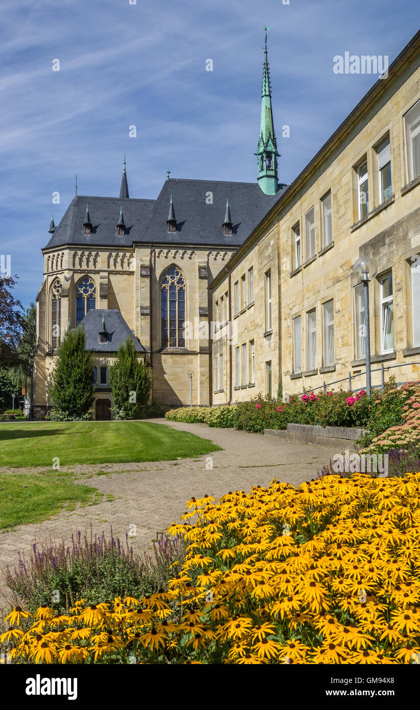 Flowers in front of the Stift Tilbeck in Havixbeck, Germany Stock Photo