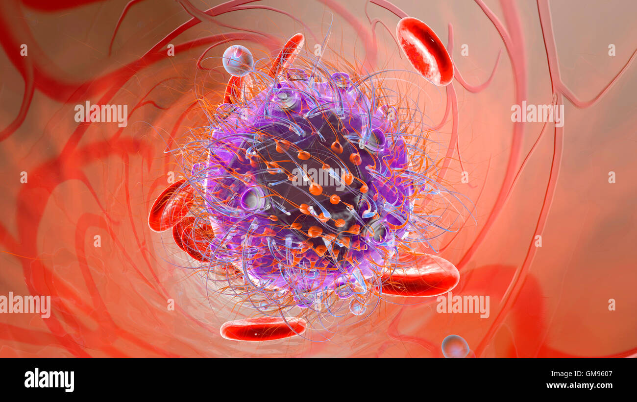 Virus with erythrocyte cells and oxygen in bloodstream, 3D Rendering Stock Photo