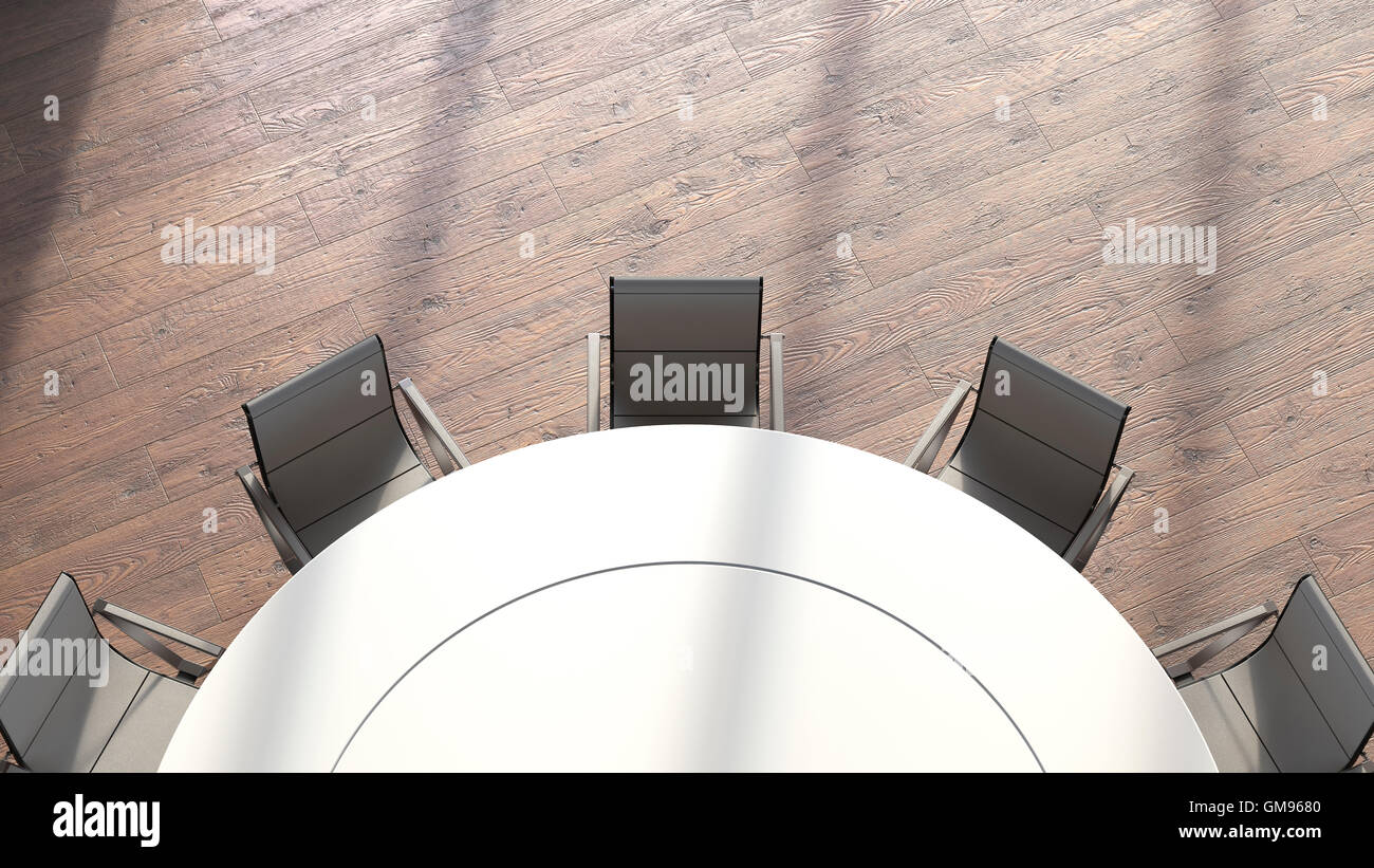 View to round conference table from above, 3D Rendering Stock Photo Alamy