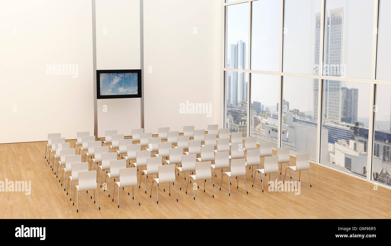 Training room with monitor, 3D Rendering Stock Photo