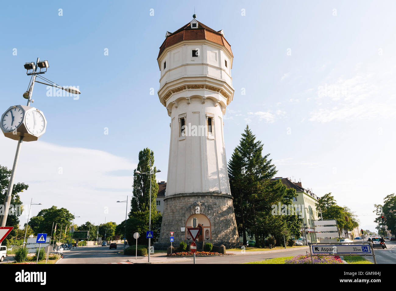 Austria, Wiener Neustadt, water tower at Suedtiroler Platz Stock Photo