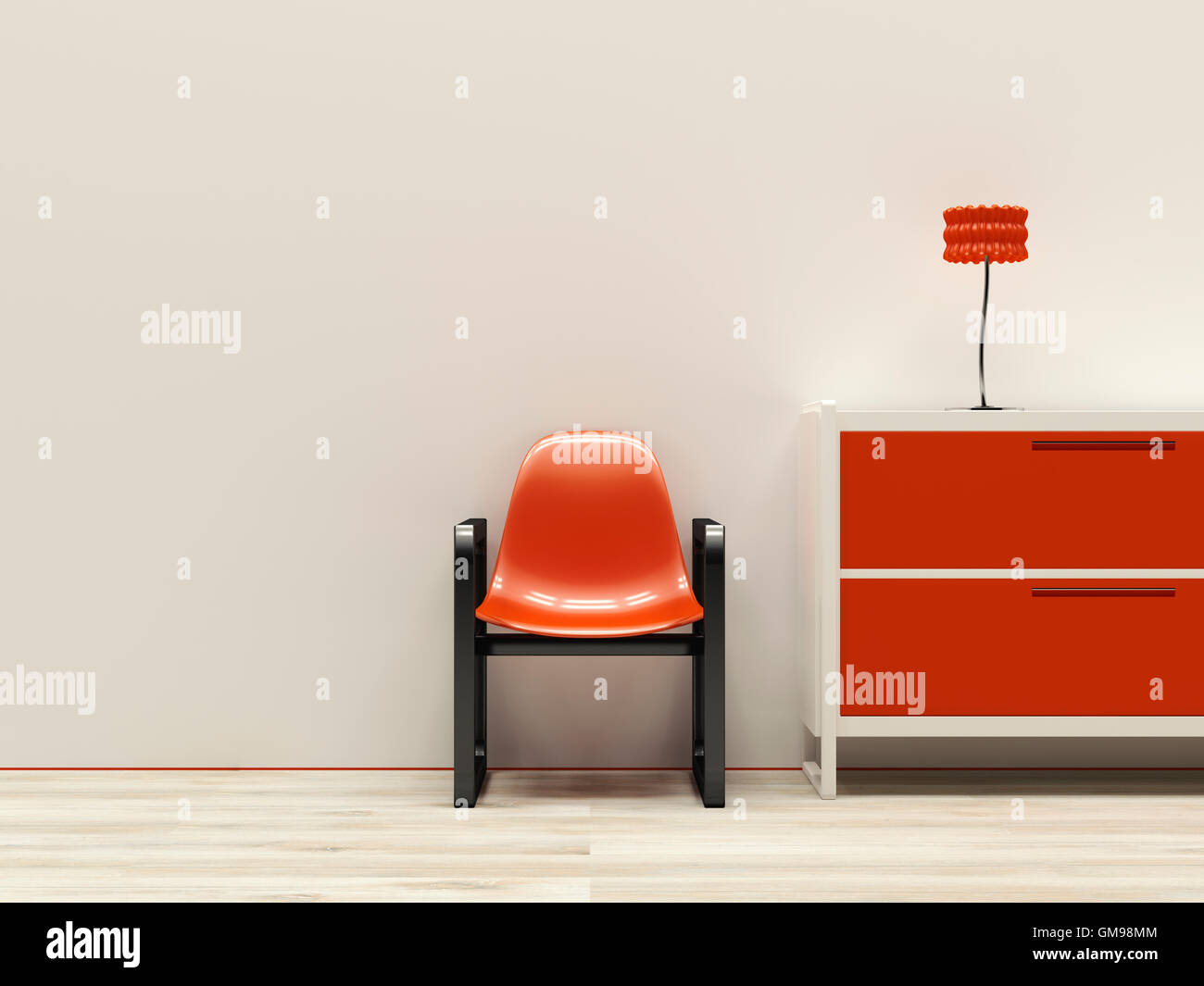 Red retro style interieur, 3D Rendering Stock Photo