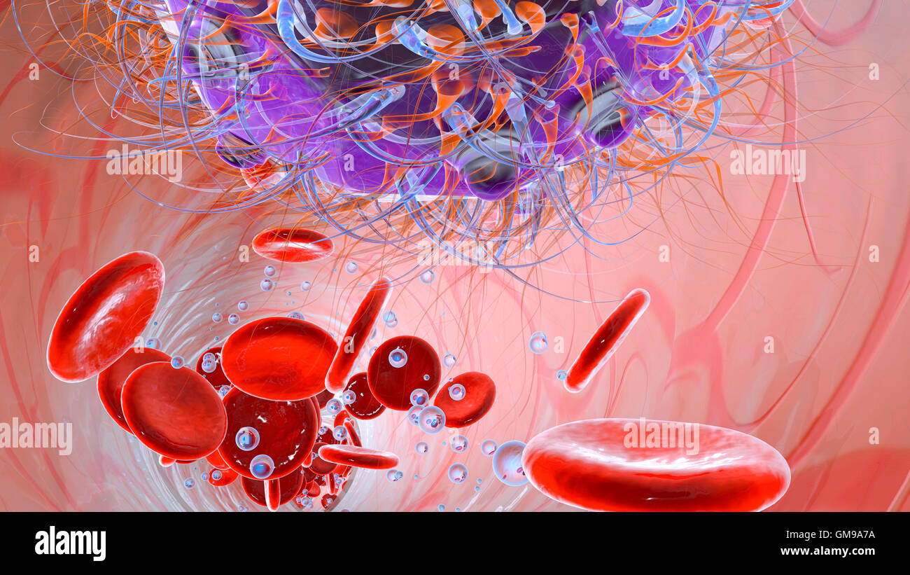 Virus in bloodstream, 3D Rendering Stock Photo
