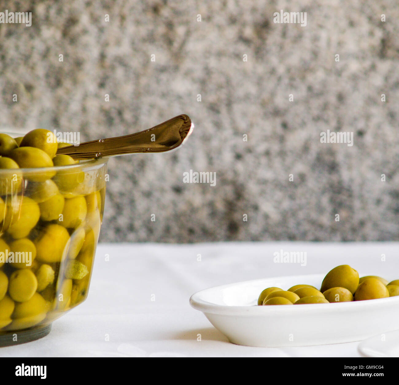 Green Spanish Olives in Serving Dish Stock Photo Alamy