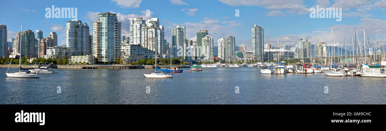 False Creek Panorama and sailboats with Vancouver BC skyline Stock ...