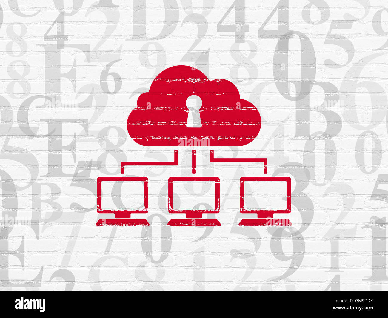 Cloud computing concept: Cloud Network on wall background Stock Photo ...
