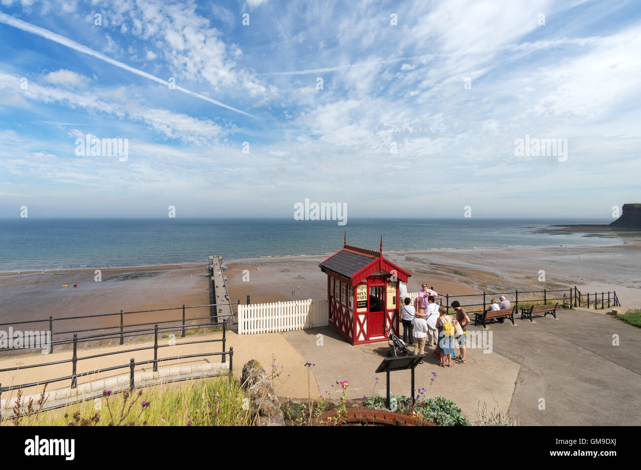 People queuing to use Saltburn by the Sea Cliff Lift, North Yorkshire, England, UK Stock Photo