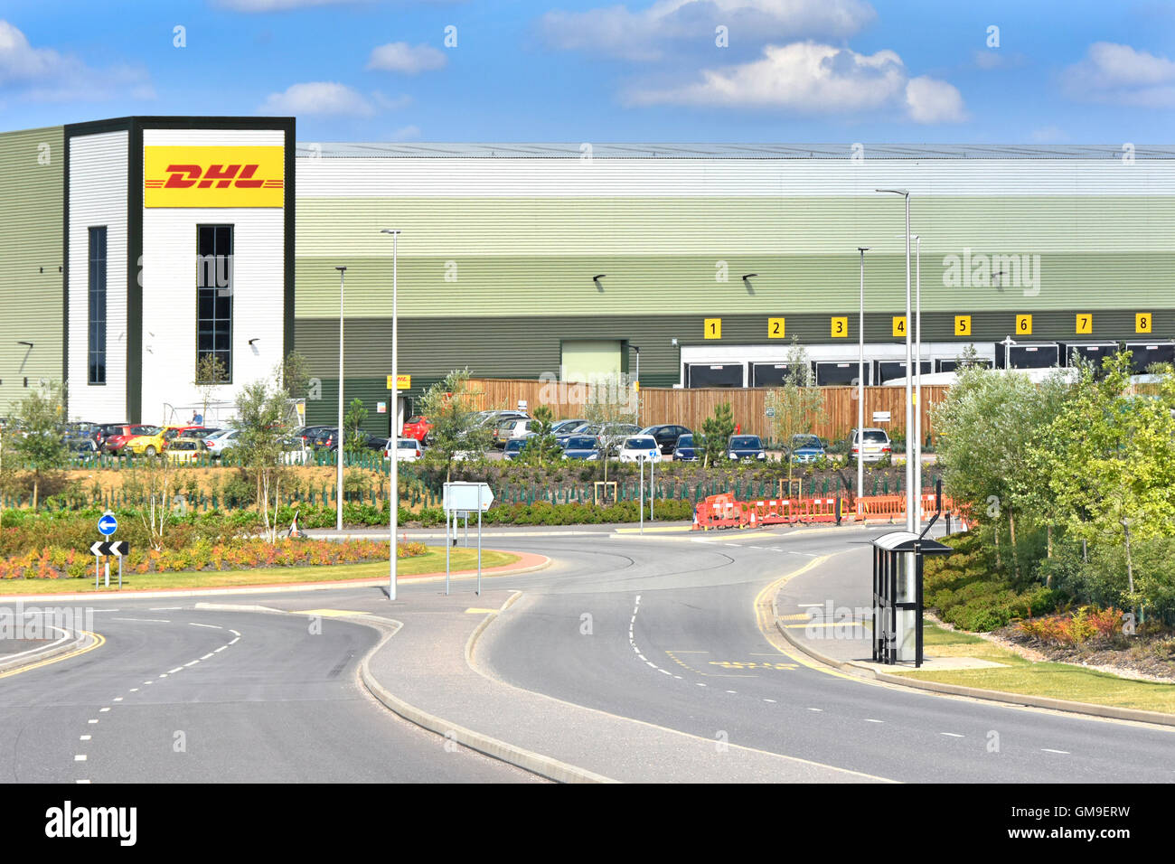 DHL logistics uk distribution warehouse on the Rugby Gateway development centrally located in middle England close to the M6 UK motorway links Stock Photo