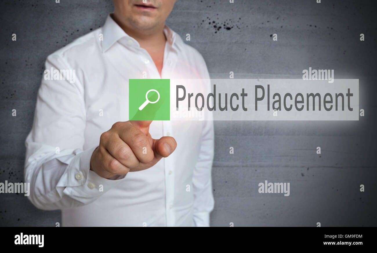 Product Placement browser is operated by man concept. Stock Photo