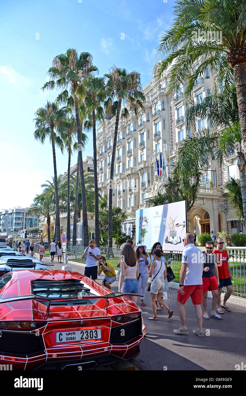 Lamborghini car before Carlton hotel  Boulevard de la Croisette Cannes Provence-Alpes-C™te d'Azur France Stock Photo