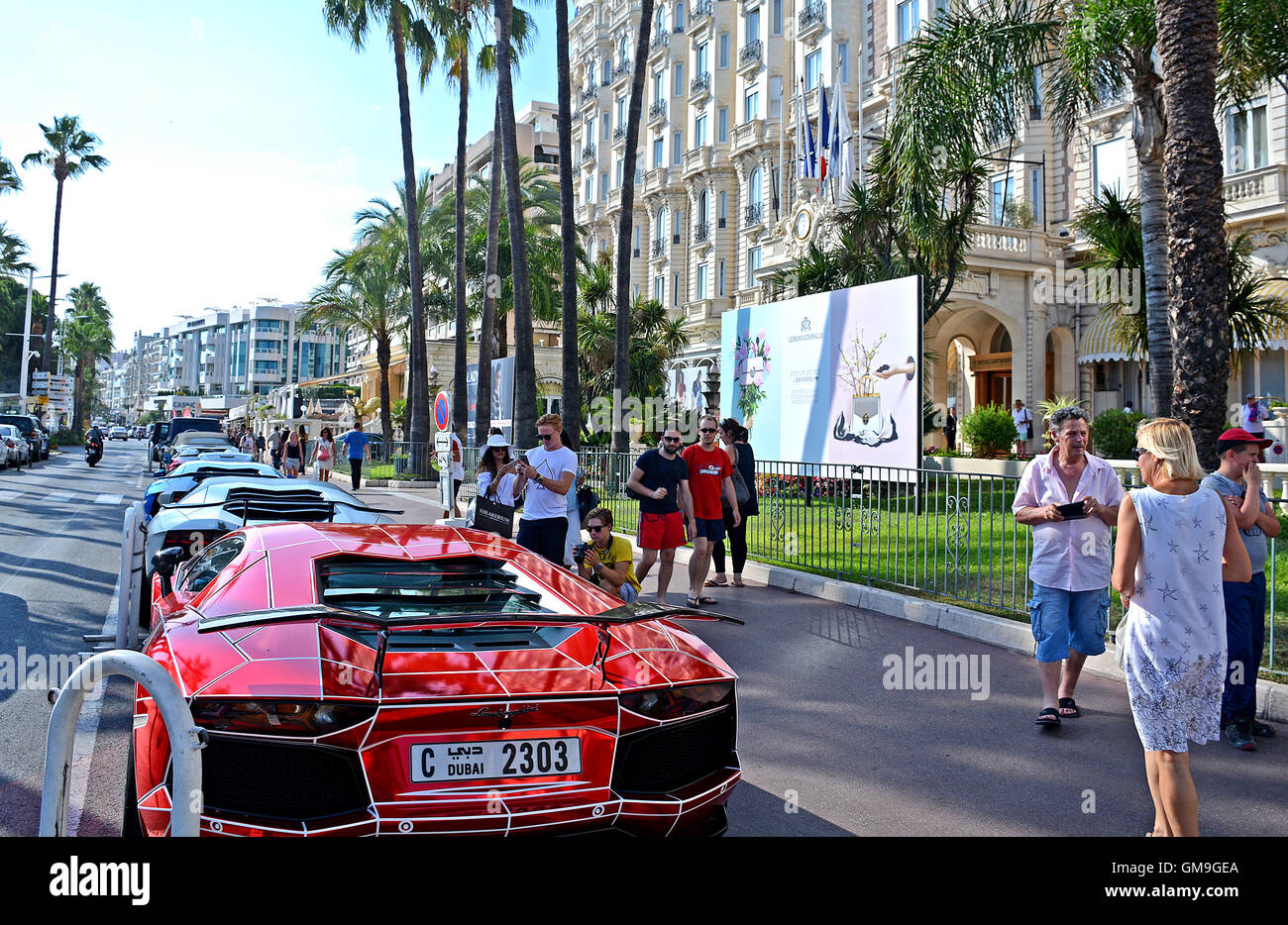 Lamborghini car before Carlton hotel Boulevard de la Croisette Cannes Provence-Alpes-COte d'Azur France Stock Photo