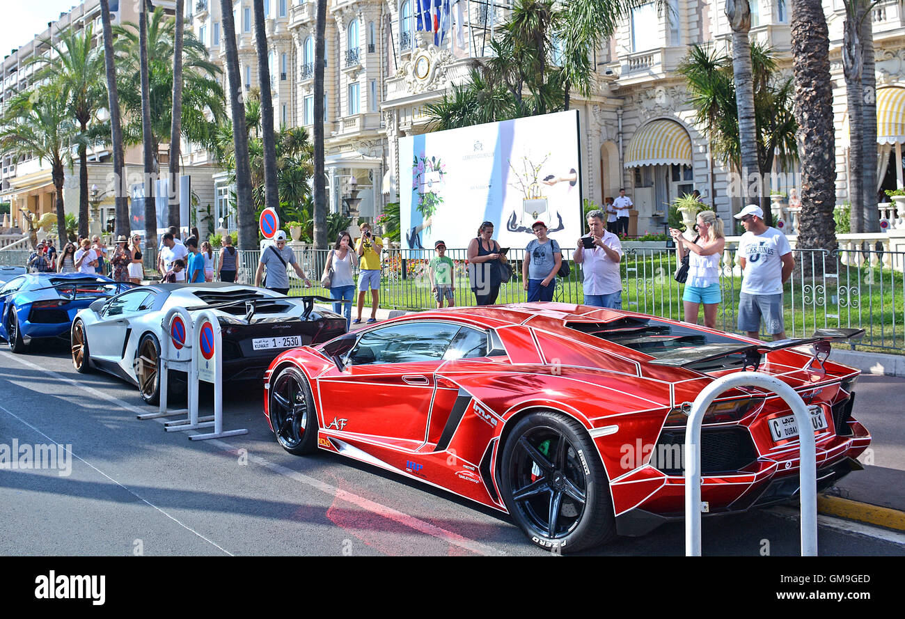 Lamborghini car, Boulevard de la Croisette, Cannes, Provence-Alpes-Cote d'Azur, France Stock Photo