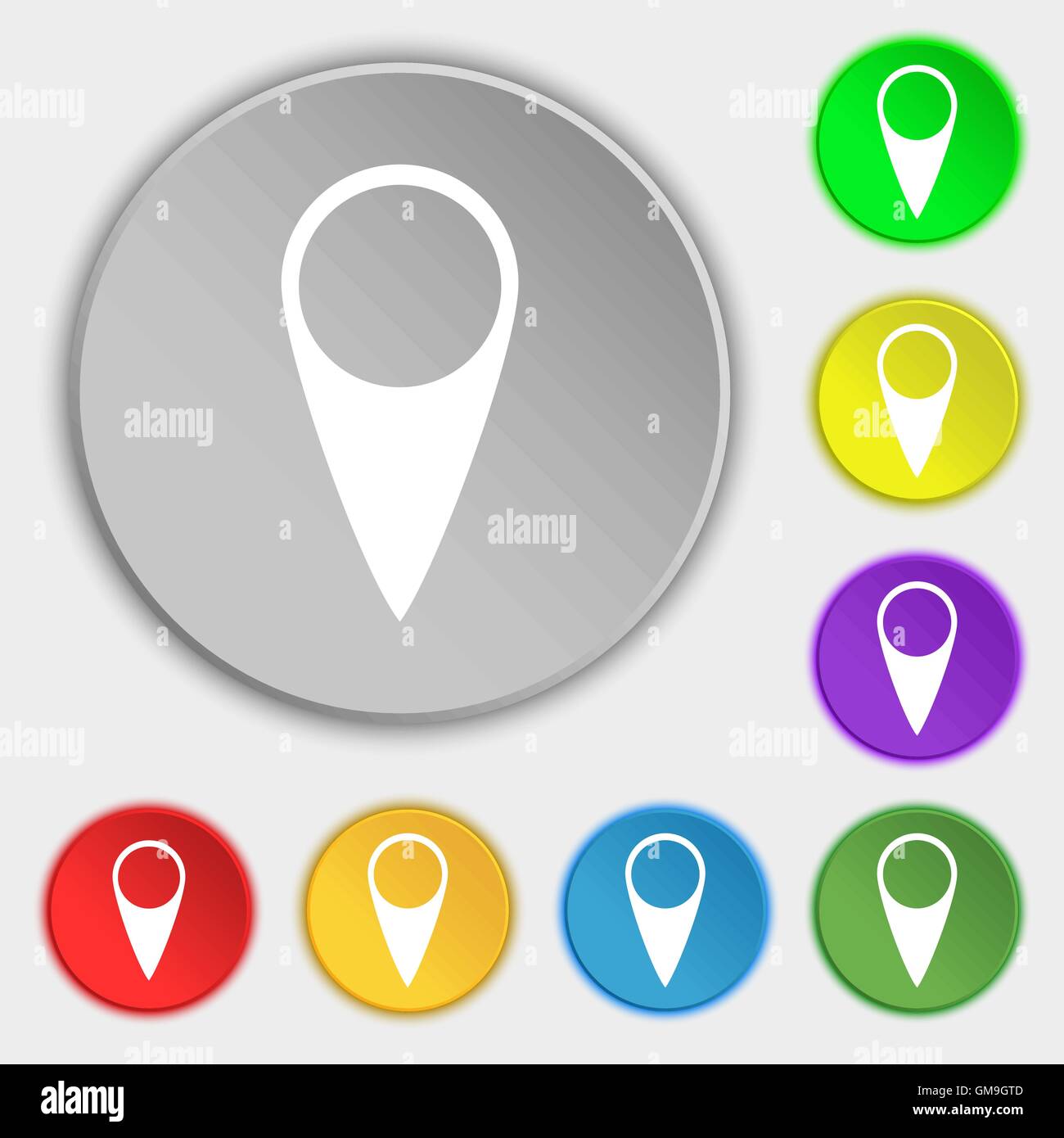 Map pointer icon. GPS location symbol. Symbols on eight flat buttons