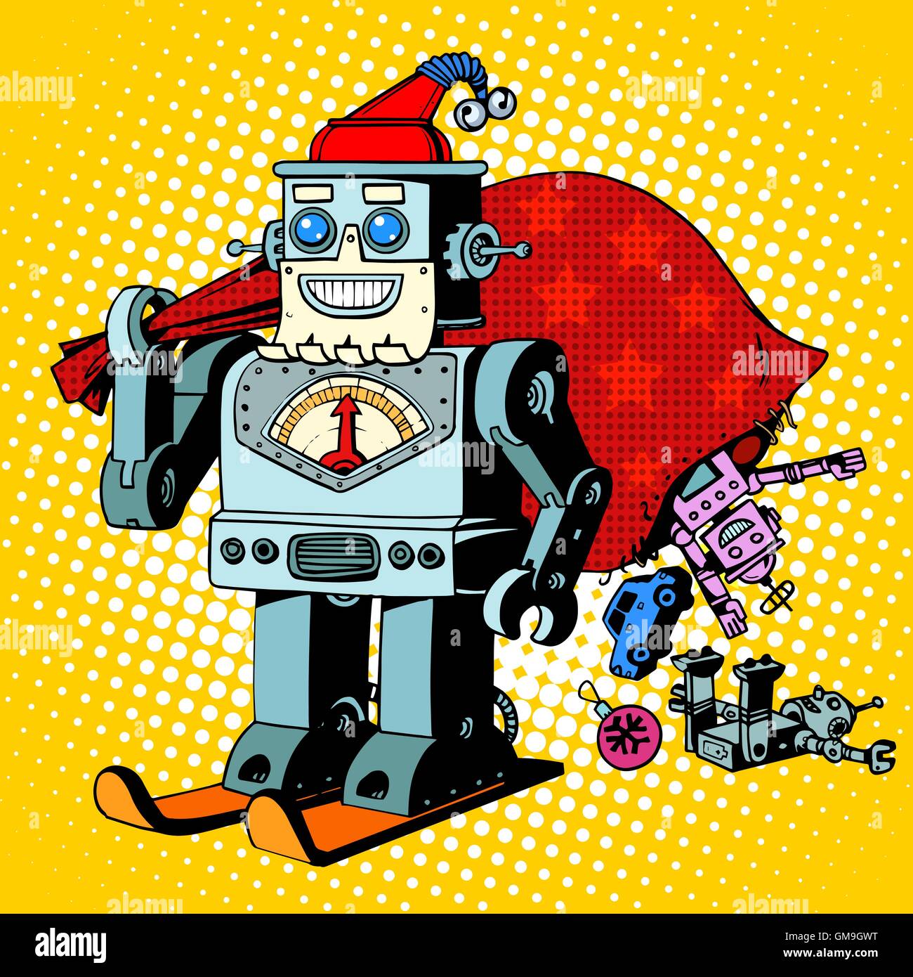 Robot Santa Claus Christmas gifts humor character Robosanta Stock Vector
