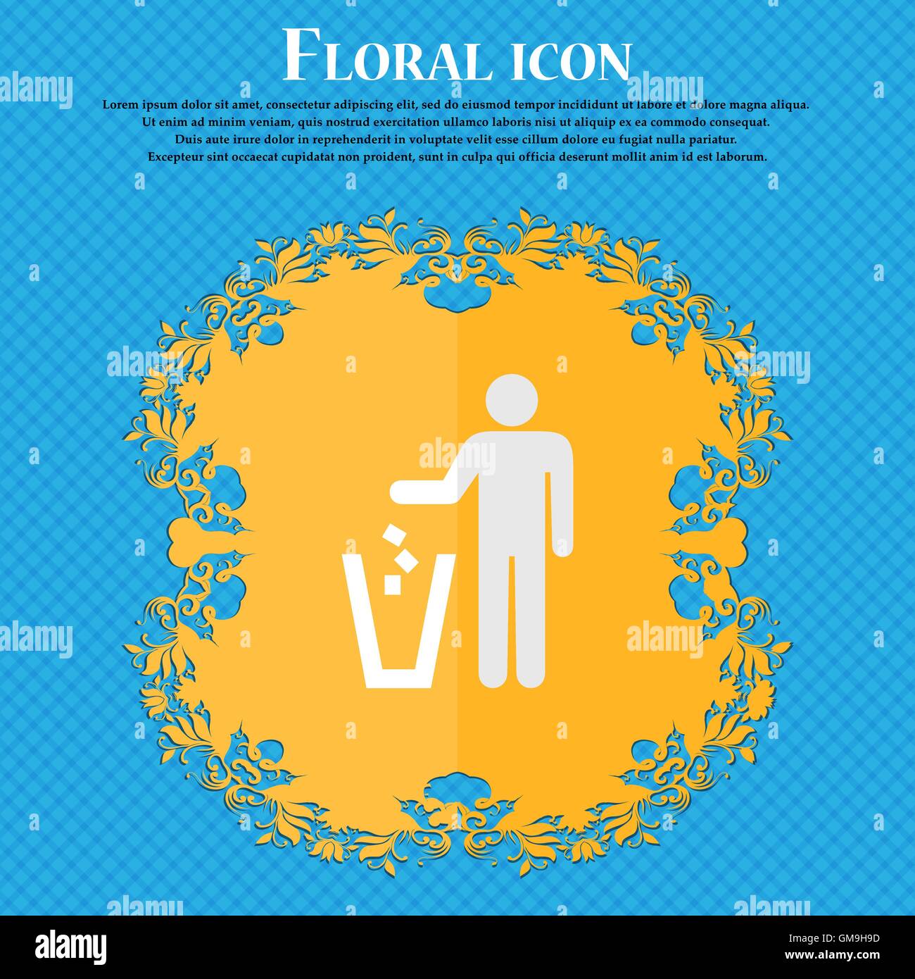 throw away the trash. Floral flat design on a blue abstract background with place for your text. Vector Stock Vector