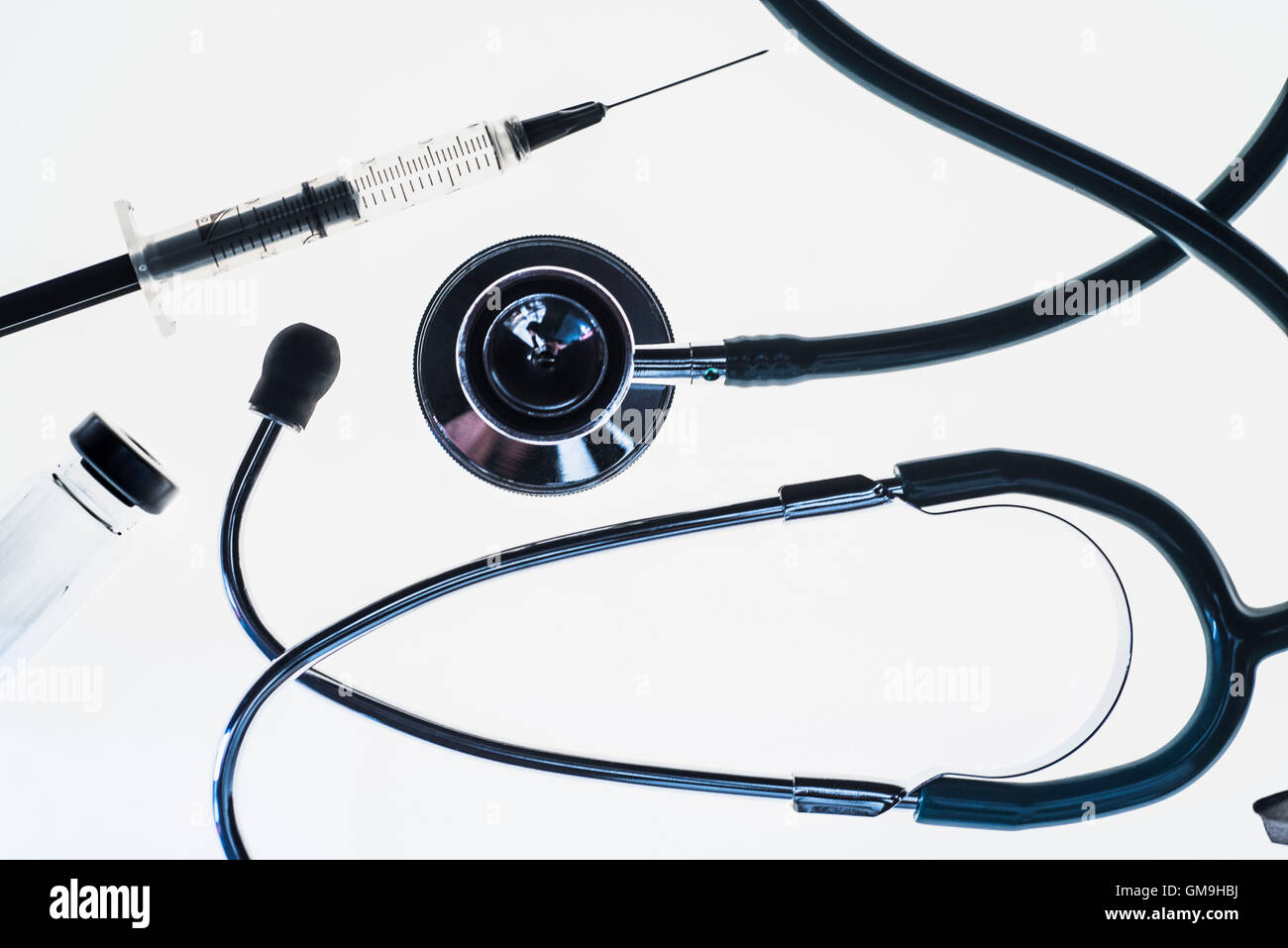Stethoscope, syringe and test tube on white background Stock Photo - Alamy