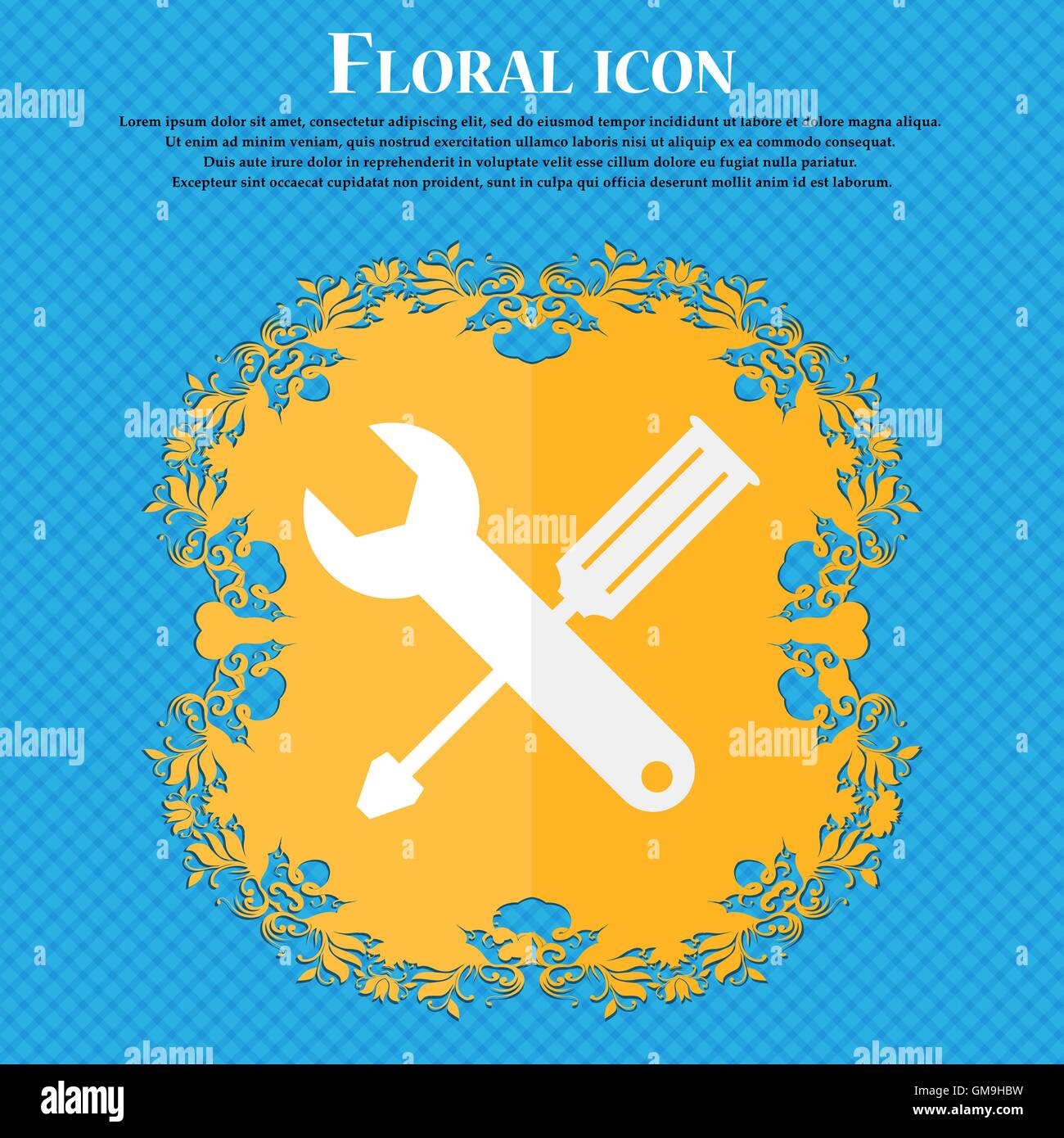 Repair tool sign icon. Service symbol. screwdriver with wrench. Floral ...