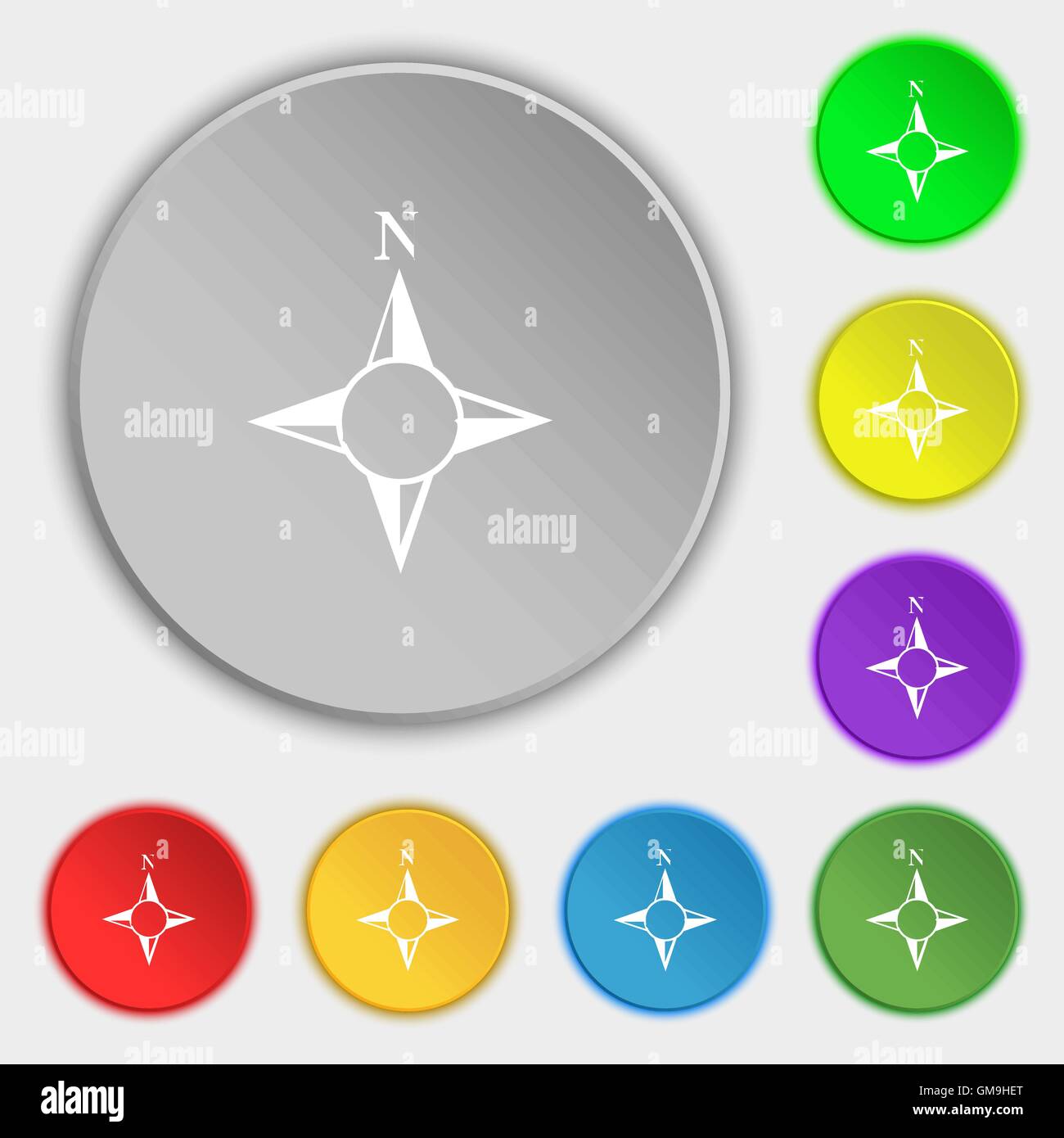 Compass sign icon. Windrose navigation symbol. Symbols on eight flat buttons. Vector Stock Vector