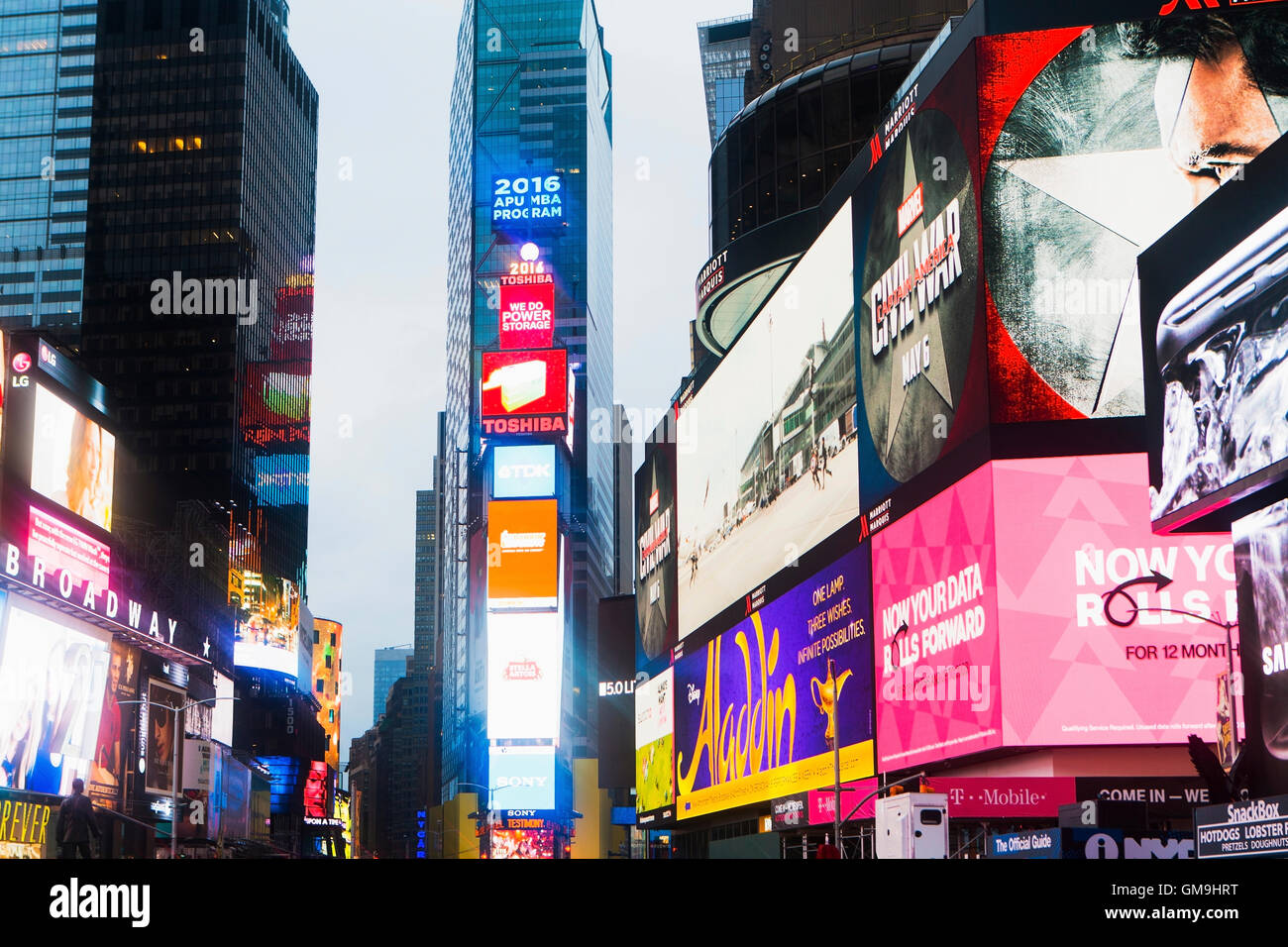 New York City, Times Square, Neon lights and ads of Times Square Stock Photo