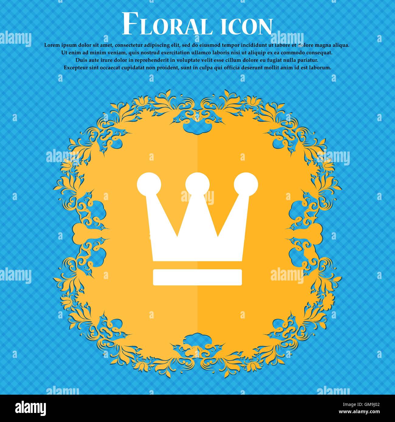 King, Crown . Floral flat design on a blue abstract background with