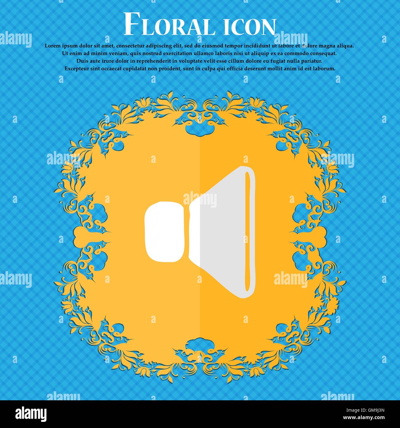 volume, sound. Floral flat design on a blue abstract background with ...
