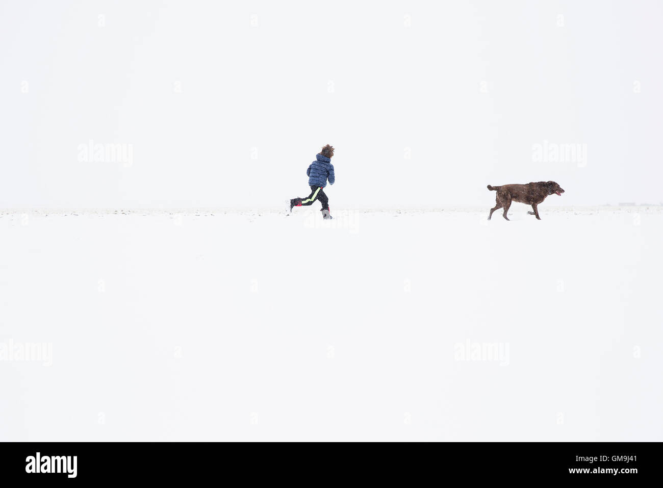 Boy (6-7) running with dog Stock Photo