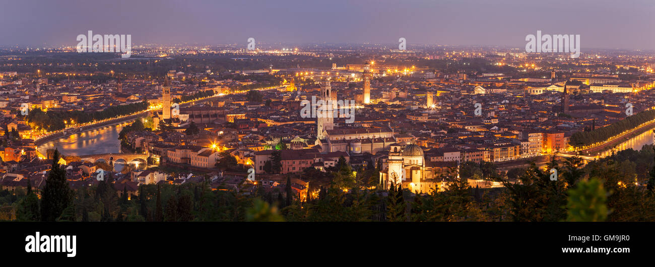 Italy, Veneto, Verona, Panorama of city at dusk Stock Photo