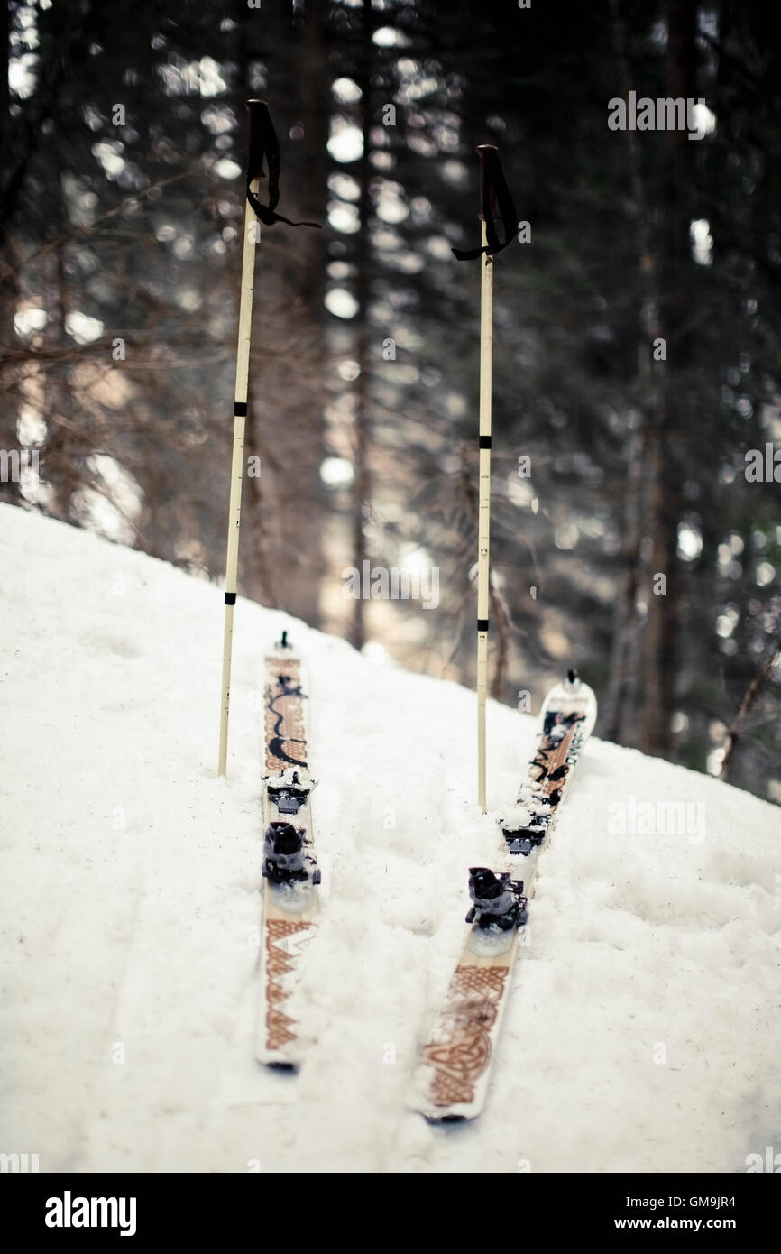 Austria, Salzburger Land, Maria Alm, Skis and ski poles Stock Photo