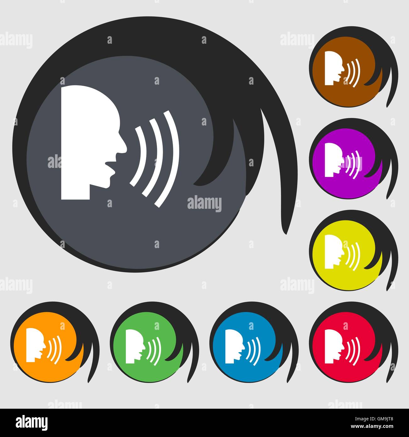 Talking Flat modern web icon. Symbols on eight colored buttons. Vector Stock Vector