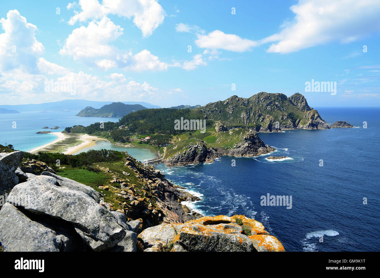 The Islas Cies Islands, in the mouth of the Ria de Vigo (Galicia, Spain) Stock Photo