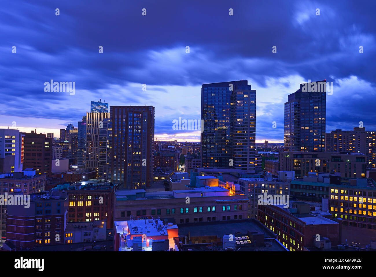 Massachusetts, Boston, City skyline at dusk Stock Photo Alamy