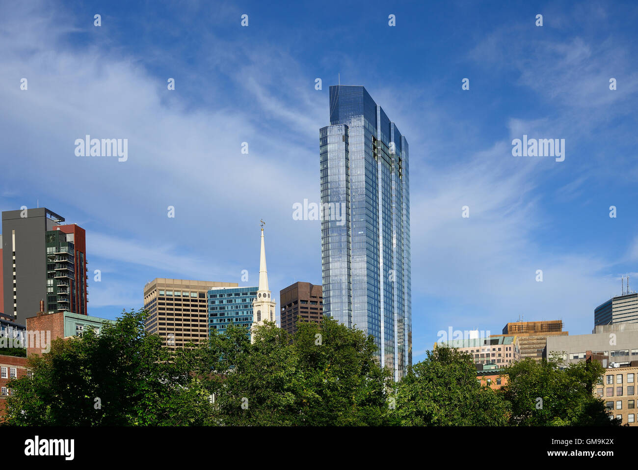 Massachusetts, Boston, Millennium Tower against blue sky Stock Photo