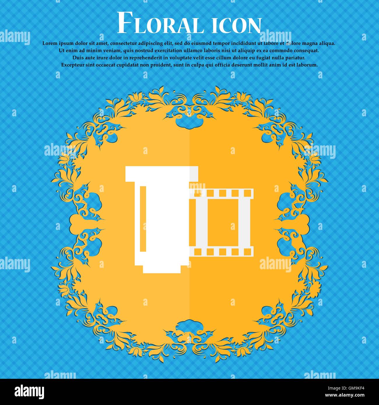 negative films icon symbol. Floral flat design on a blue abstract background with place for your text. Vector Stock Vector