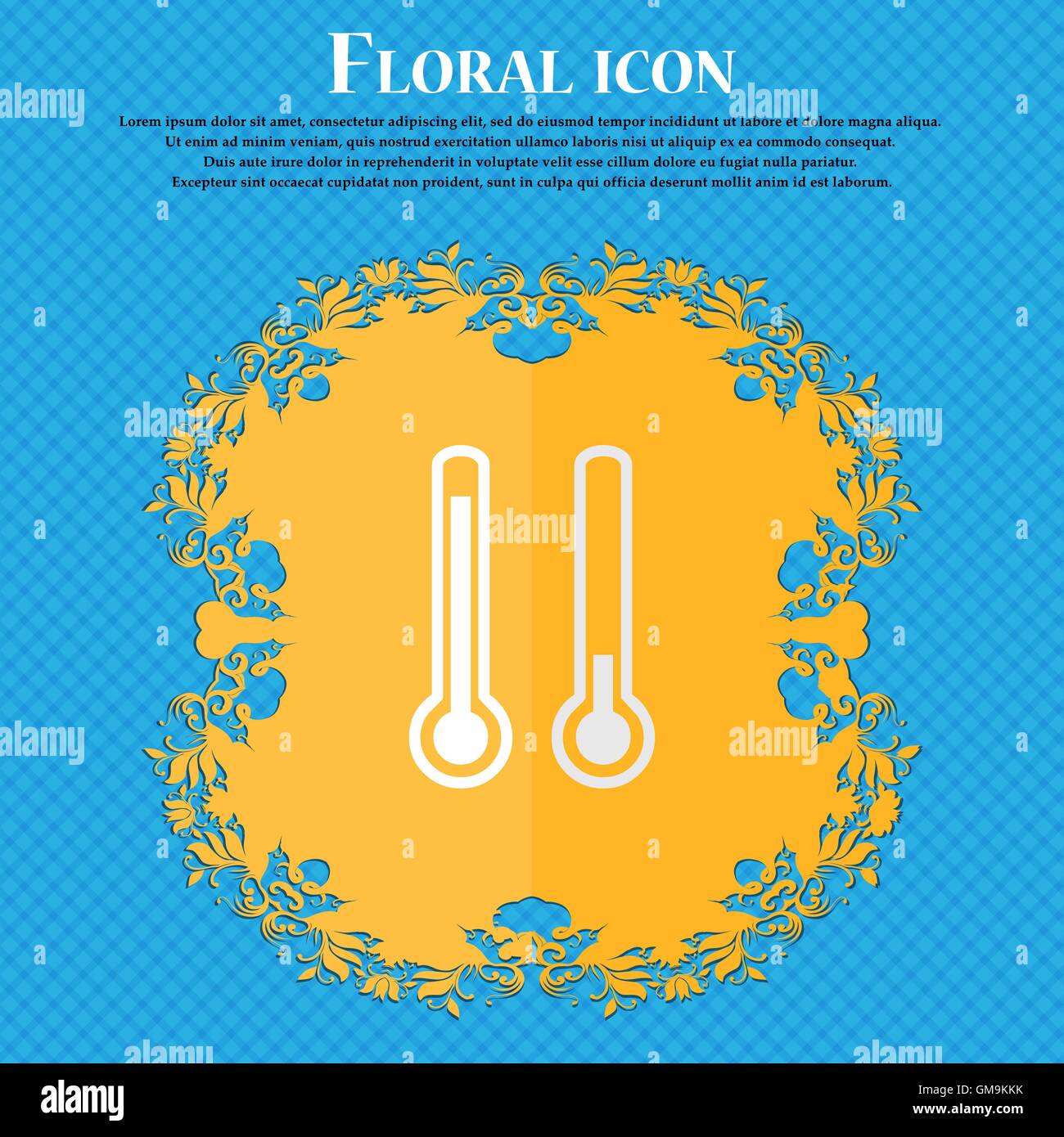 thermometer temperature. Floral flat design on a blue abstract background with place for your text. Vector Stock Vector