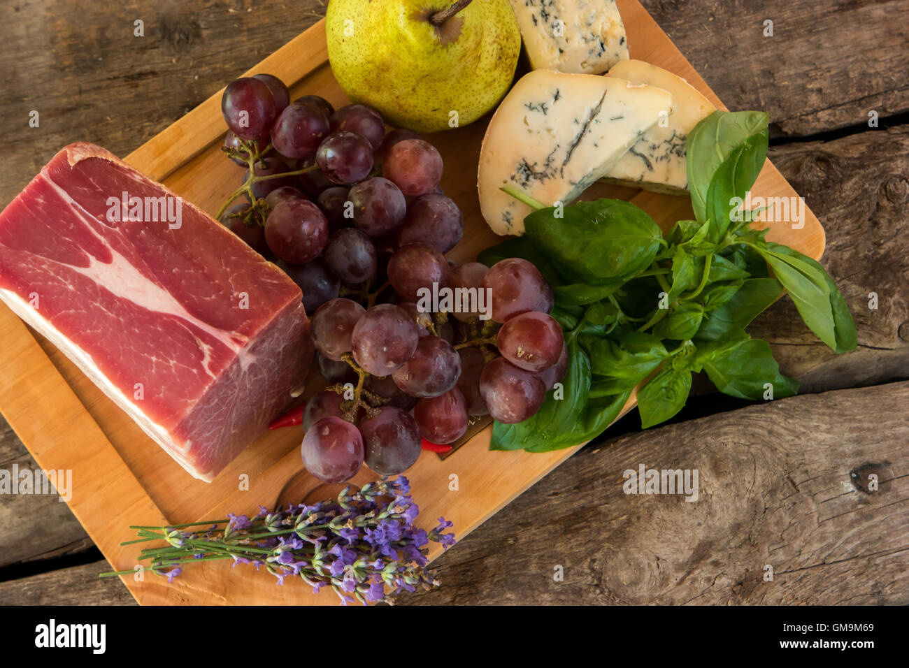Raw meat and lavender flowers Stock Photo Alamy